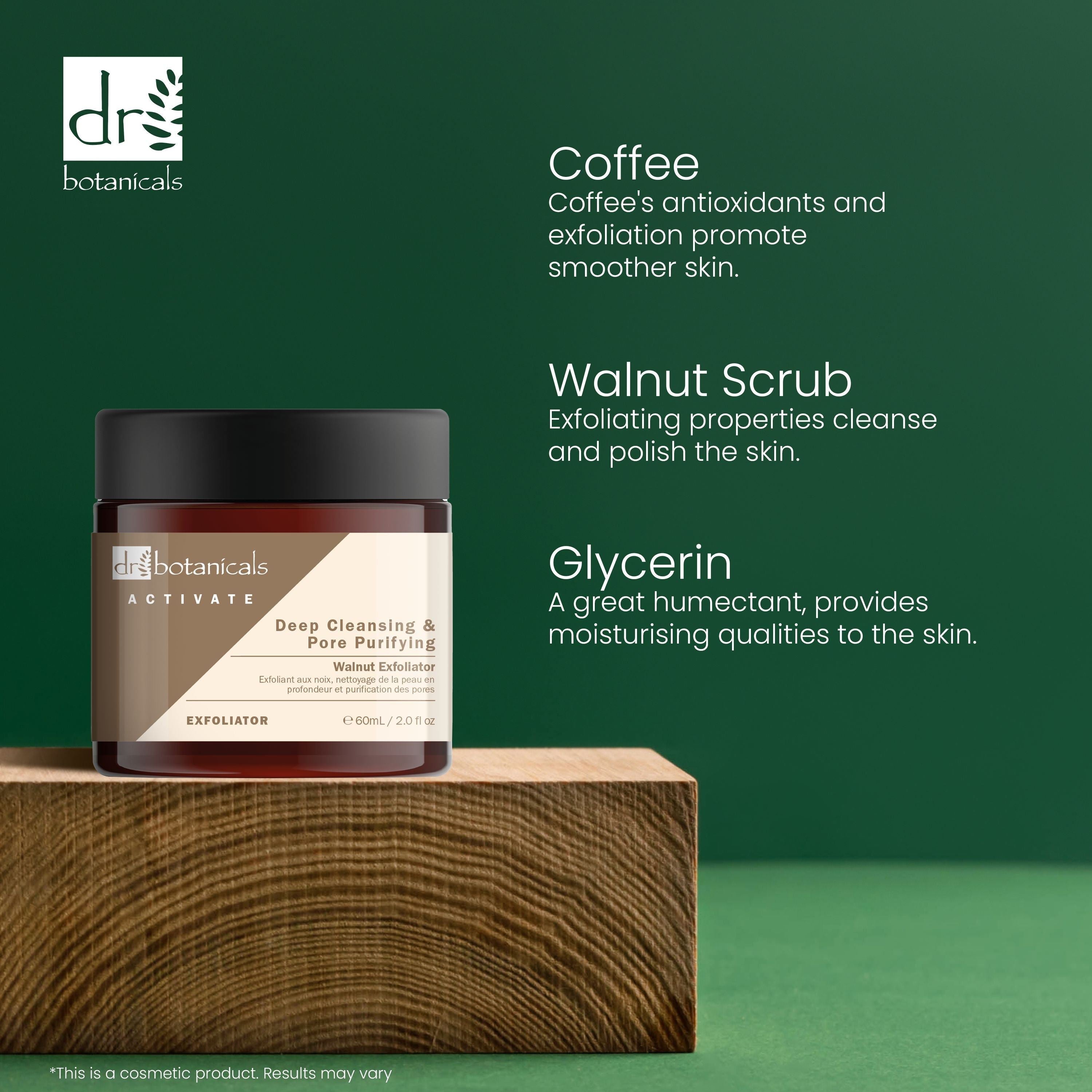 Dr Botanicals Activate Deep Cleansing & Pore Purifying Walnut Exfoliator 60ml Twin Value Savings Pack - skinChemists