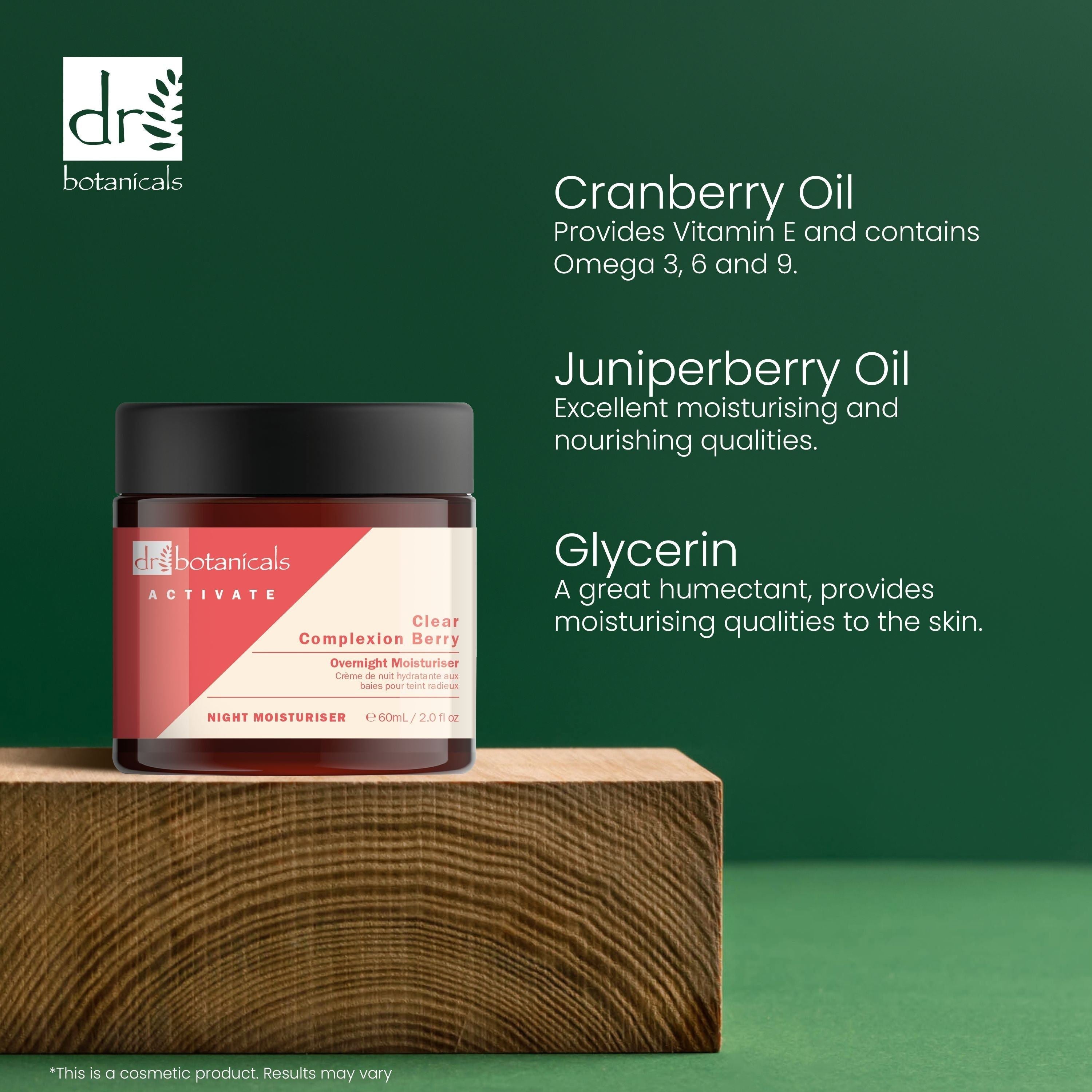Dr Botanicals Activate Clear Complexion Berry Overnight Moisturiser 60ml Twin Value Savings Pack - skinChemists