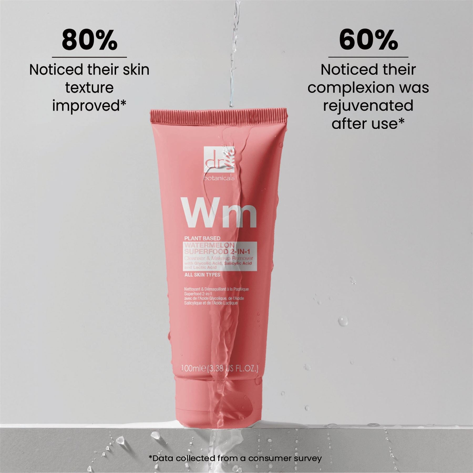 Watermelon Superfood 2-in-1 Cleanser & Makeup Remover with Glycolic Acid, Salicylic Acid and Lactic Acid 100ml - skinChemists