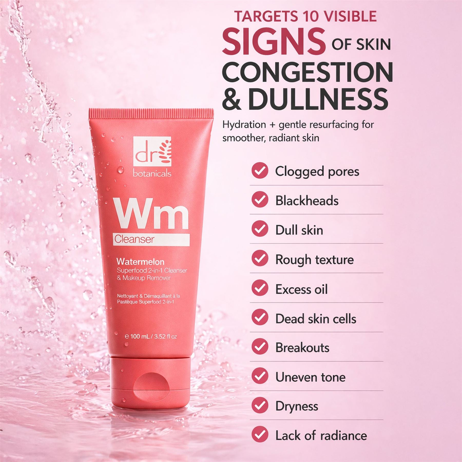 Watermelon Superfood 2-in-1 Cleanser & Makeup Remover 100ml with Glycolic Acid, Salicylic Acid and Lactic Acid - skinChemists