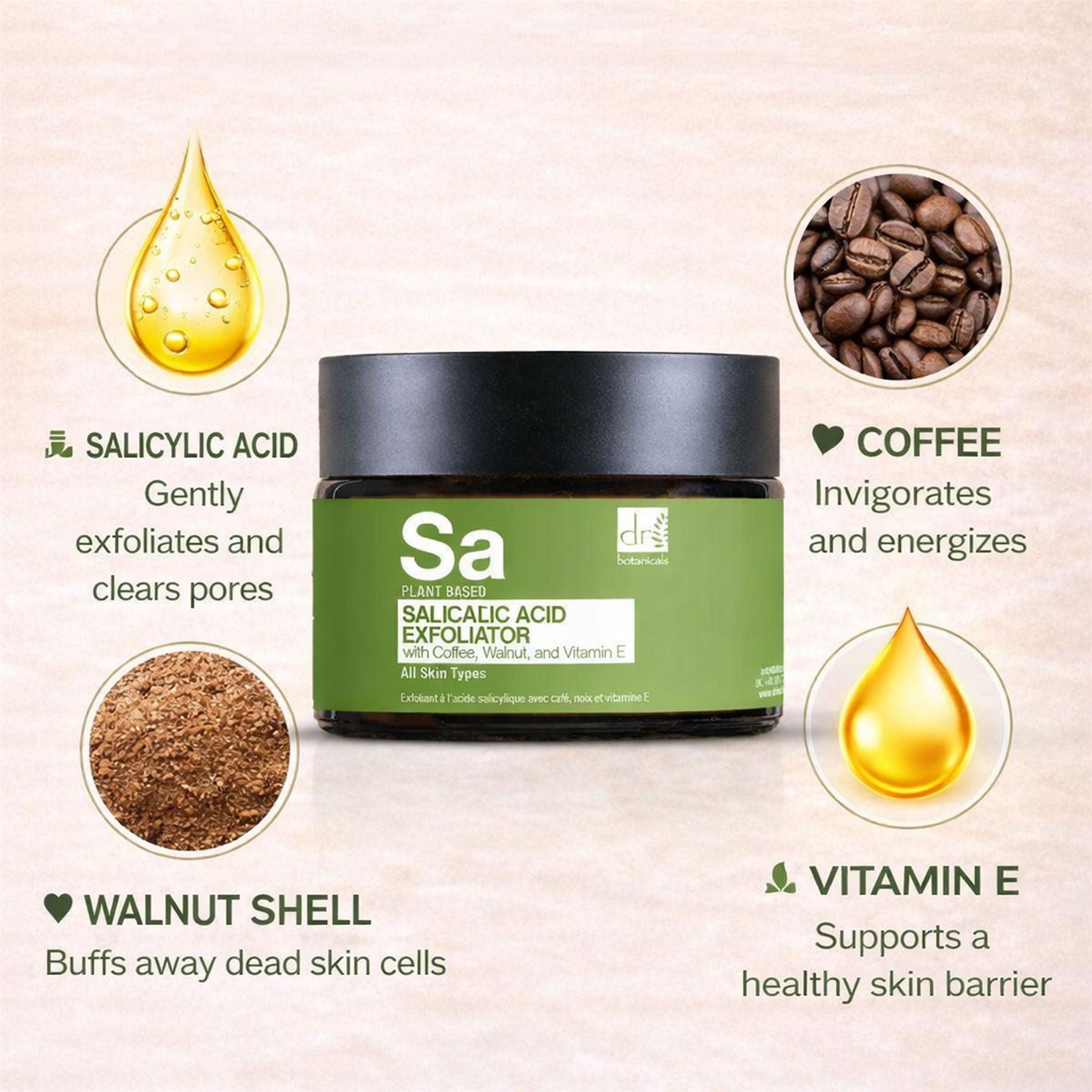 Salicylic Acid Exfoliator with Coffee, Walnut & Vitamin E 60ml - skinChemists