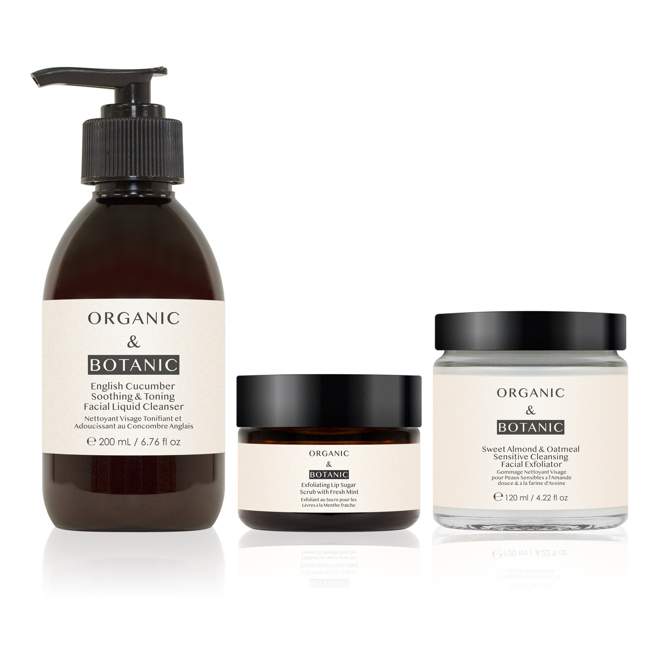 K3 Cleansing and Exfoliating kit - Mint lip scrub.  Sweet Almond gentle Facial Exfolaitor + Toning liquid Cleanser - skinChemists
