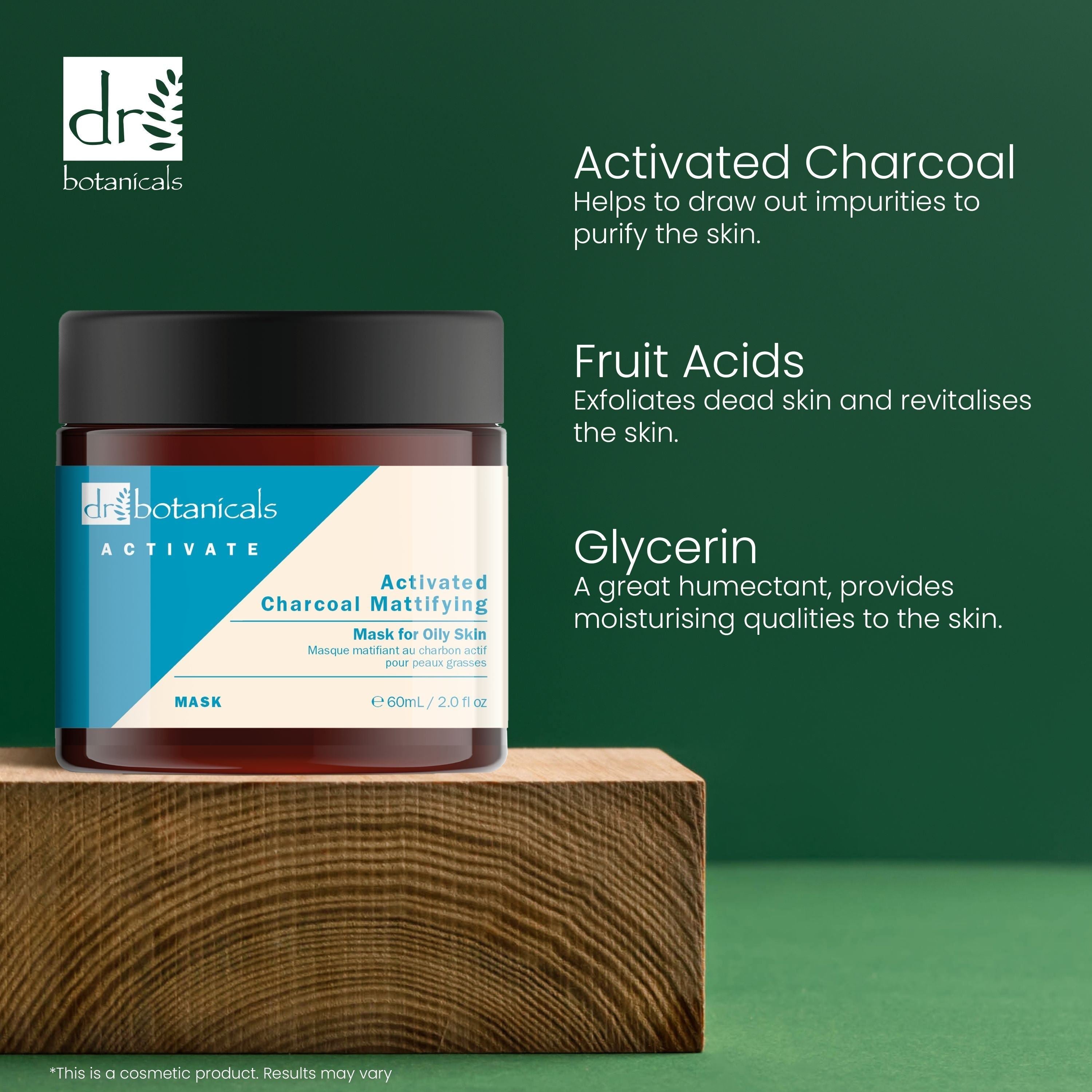 Dr Botanicals Activate Charcoal Mattifying Mask for Oily Skin 60ml Twin Value Savings Pack - skinChemists