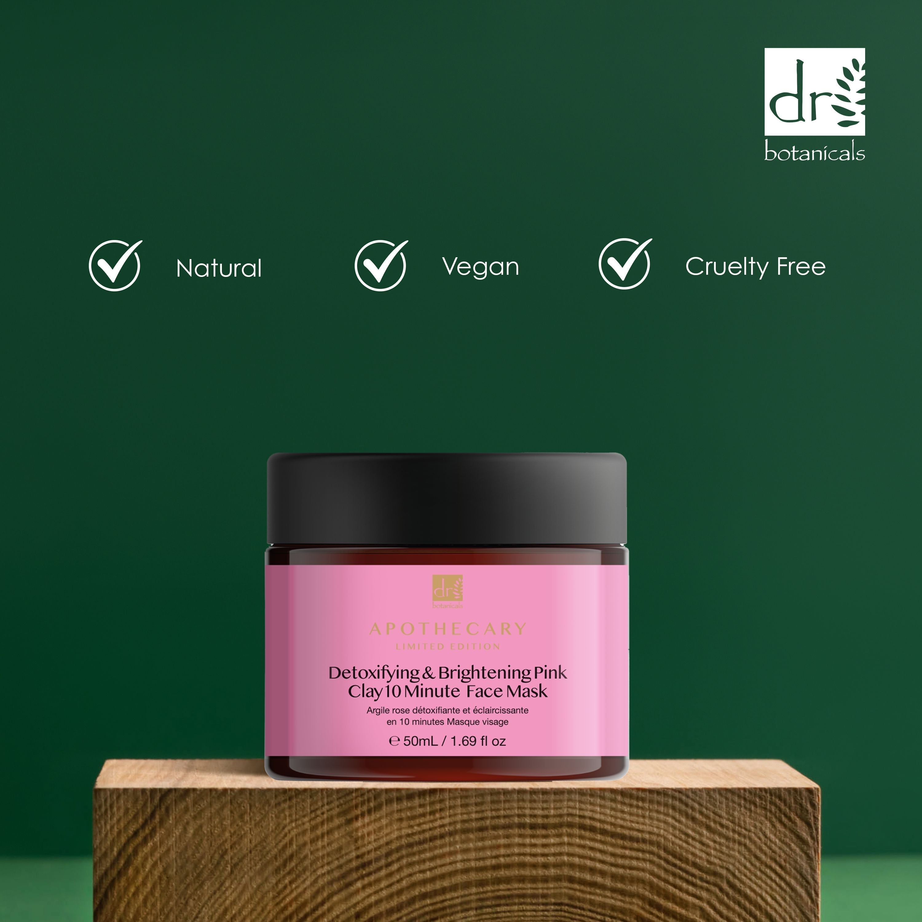 Dr Botanicals Detoxifying & Brightening Pink Clay 10 Minute Face Mask 50ml Twin Value Savings Pack - skinChemists