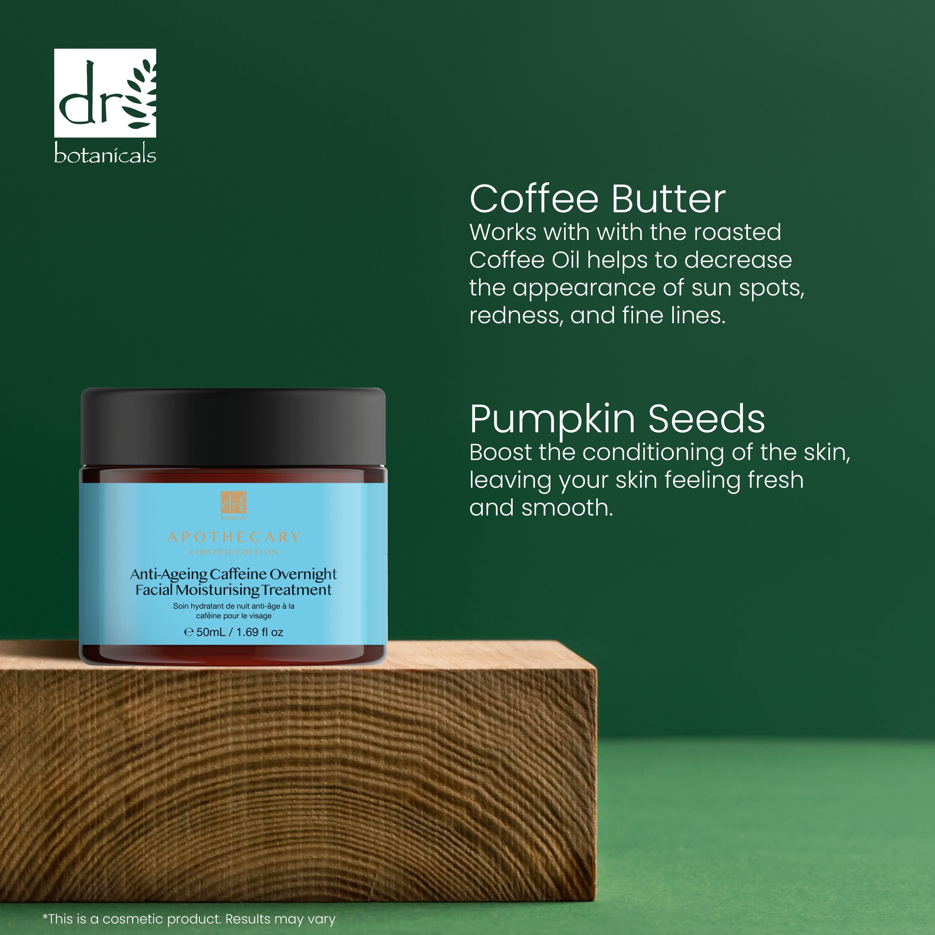 Dr Botanicals Anti-Ageing Caffeine Overnight Facial Moisturising Treatment 50ml Twin Value Savings Pack - skinChemists