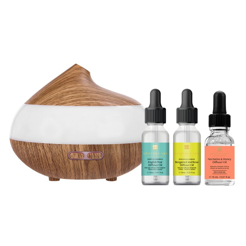 Wooden Aroma Diffuser + Oils Kit: English Pear, Bergamot & Rose, Nectarine & Honey - skinChemists